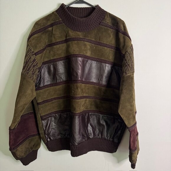Saxony Other - Vintage Men's Saxony Leather & Suede Sweater Size Large